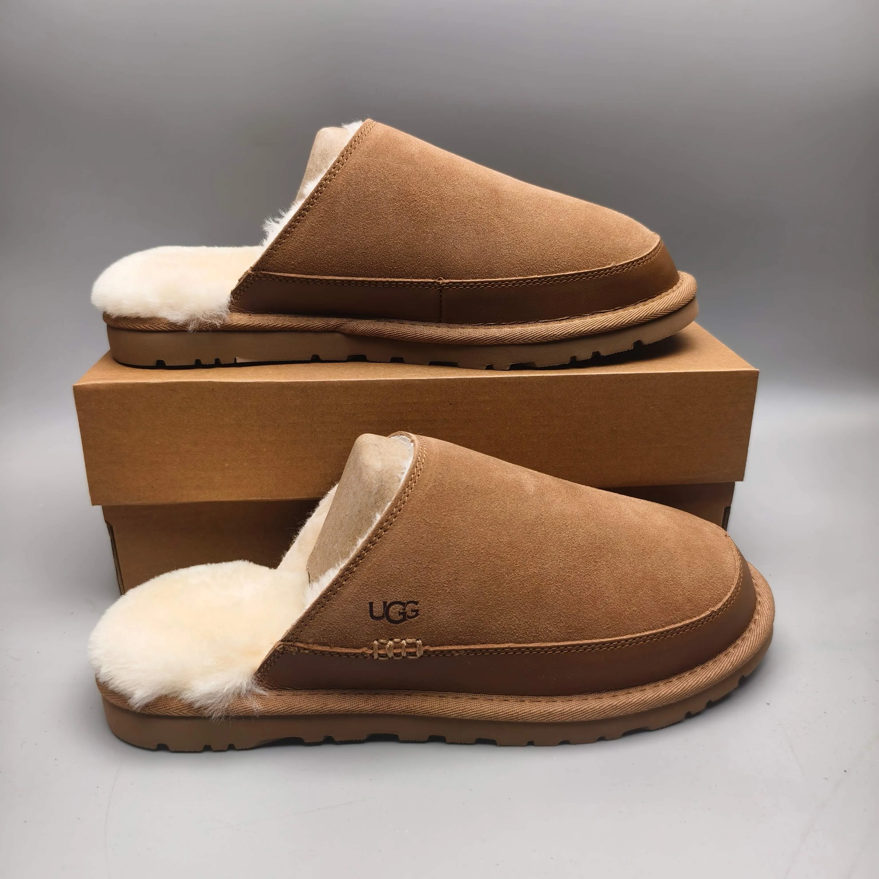 💰440 UGG sheepskin all-in-one snow boots 4585 ultra-light casual fur flip flops men's shoes color: maroon black matching size: 40-45